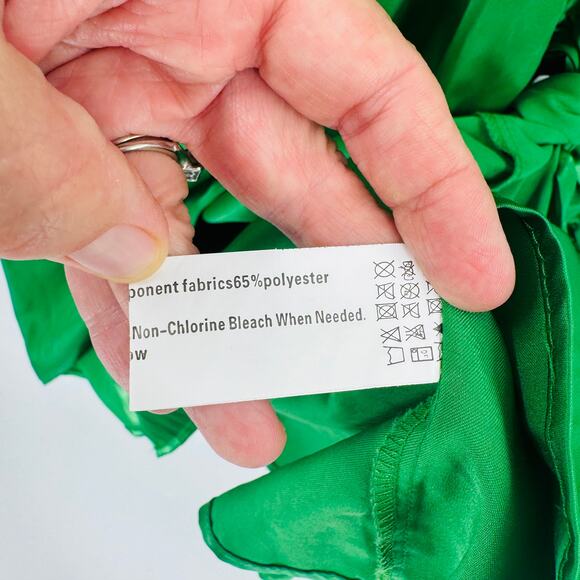 Sunday Up Green Satin Tie-Waist Mini Dress Size Large Holiday Party Cocktail - Picture 4 of 6